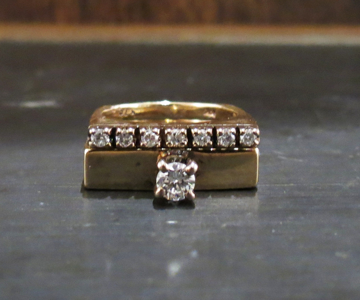 SOLD--Modernist Diamond Wedding Set 14k (2 Rings) c. 1970