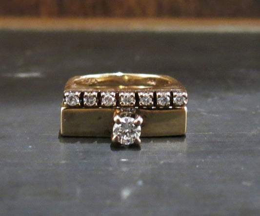 SOLD--Modernist Diamond Wedding Set 14k (2 Rings) c. 1970