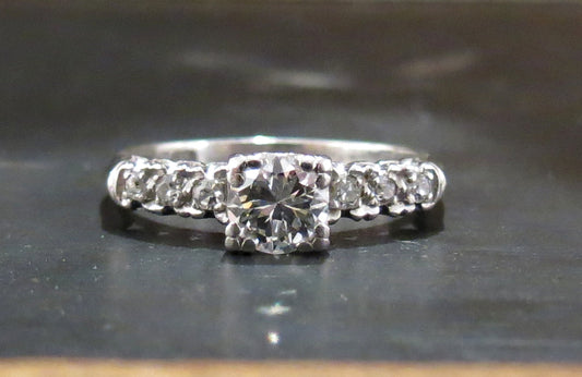 SOLD--Art Deco Transitional Round Brilliant .40ct Diamond Engagement Ring Platinum c. 1940