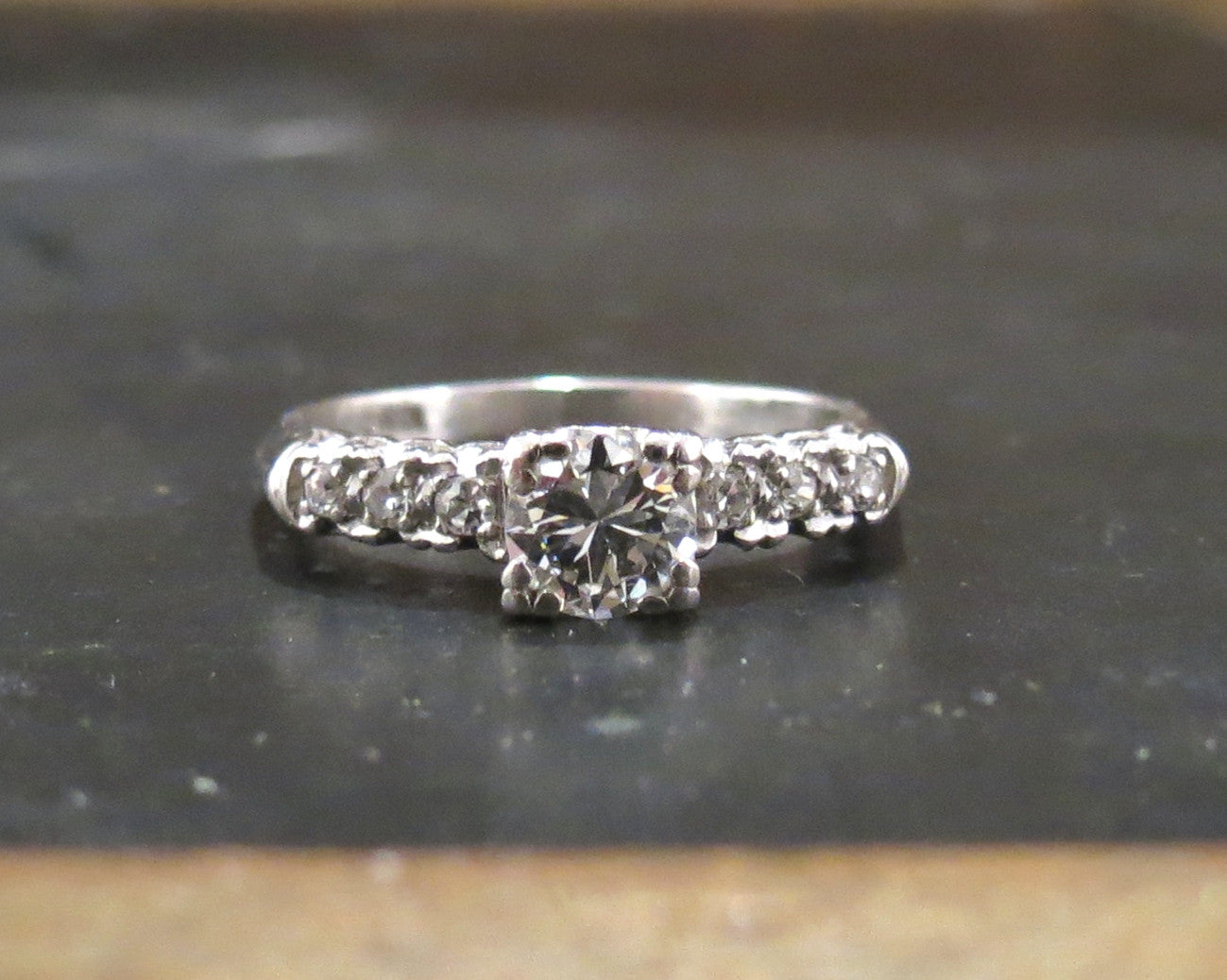 SOLD--Art Deco Transitional Round Brilliant .40ct Diamond Engagement Ring Platinum c. 1940