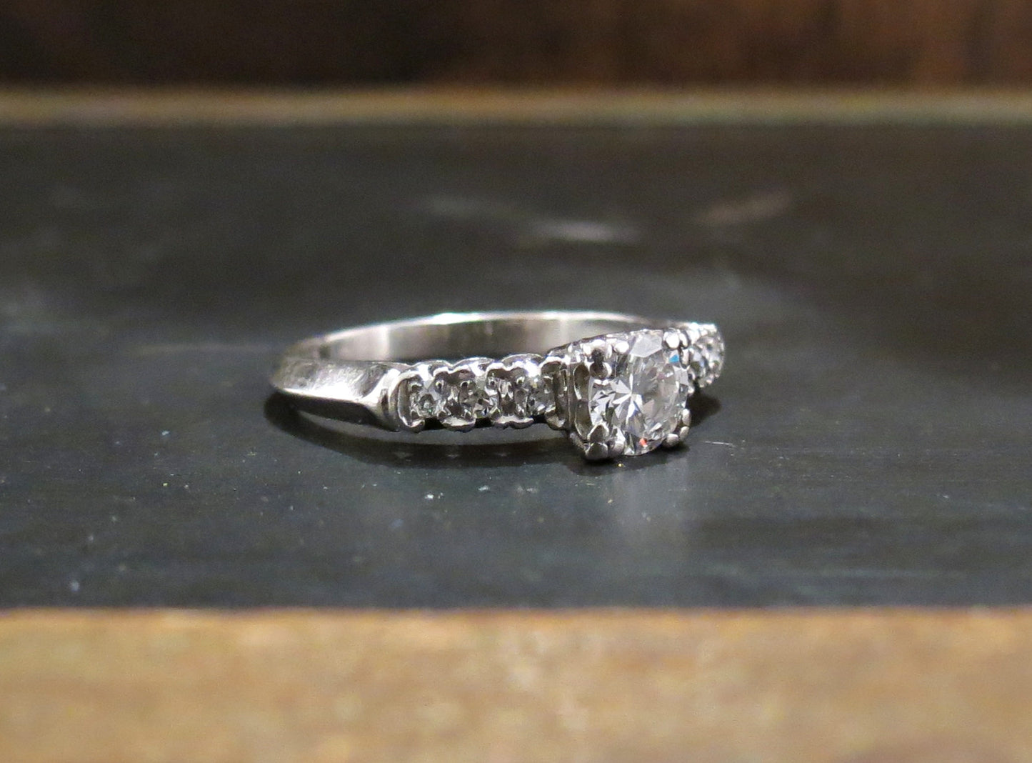 SOLD--Art Deco Transitional Round Brilliant .40ct Diamond Engagement Ring Platinum c. 1940
