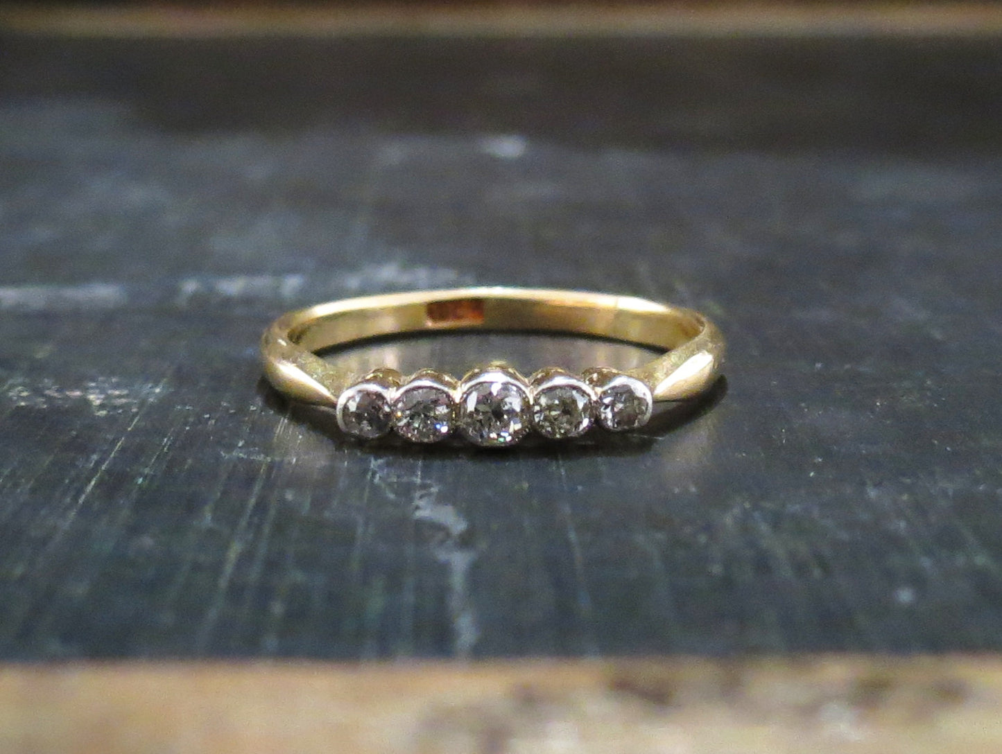 SOLD--Edwardian Bezel Set Five Diamond Band 18k/Platinum c. 1910