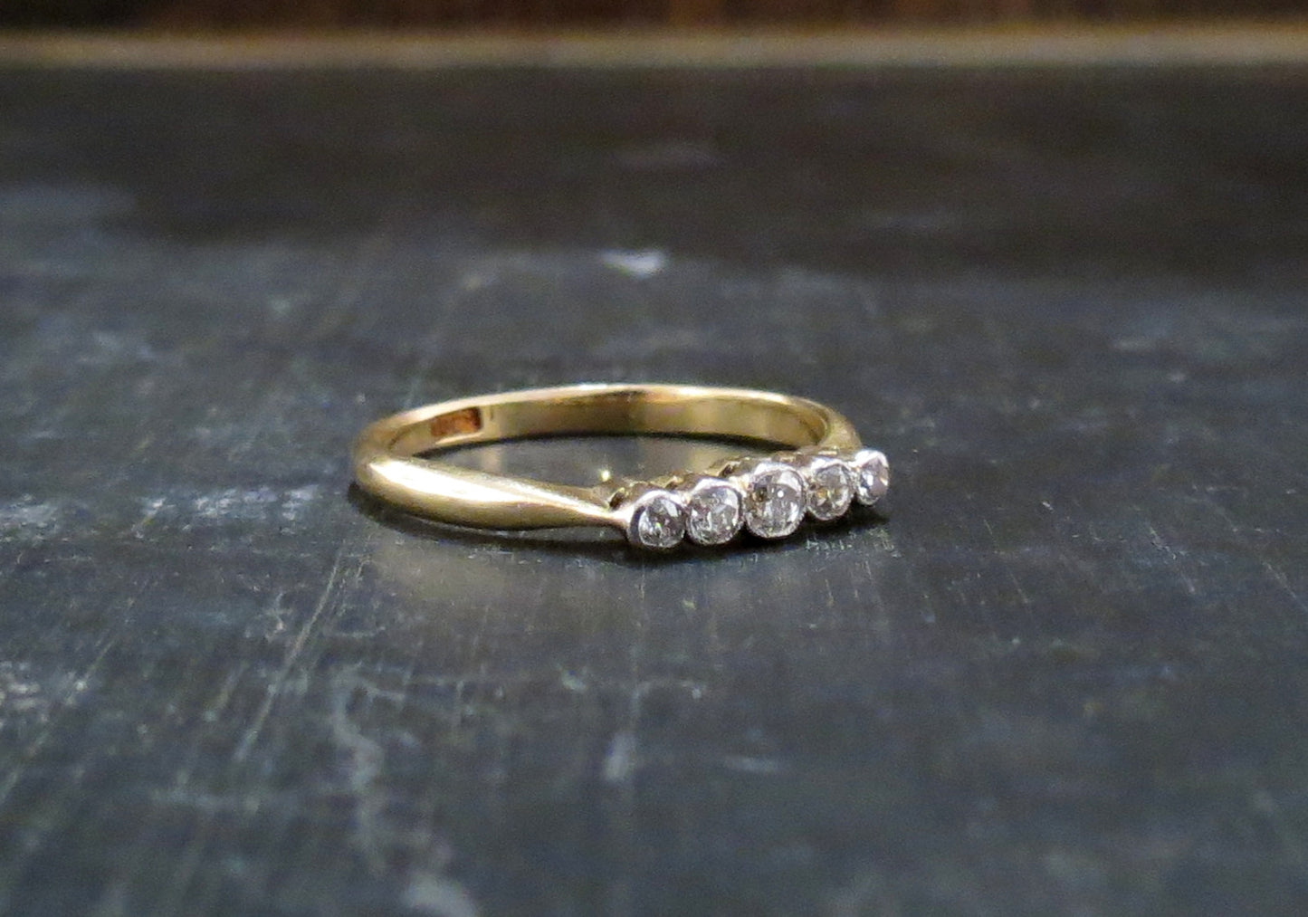 SOLD--Edwardian Bezel Set Five Diamond Band 18k/Platinum c. 1910