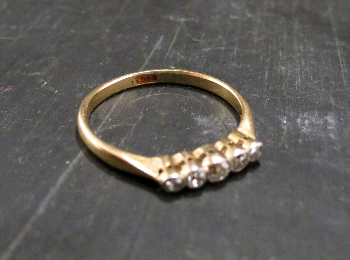 SOLD--Edwardian Bezel Set Five Diamond Band 18k/Platinum c. 1910