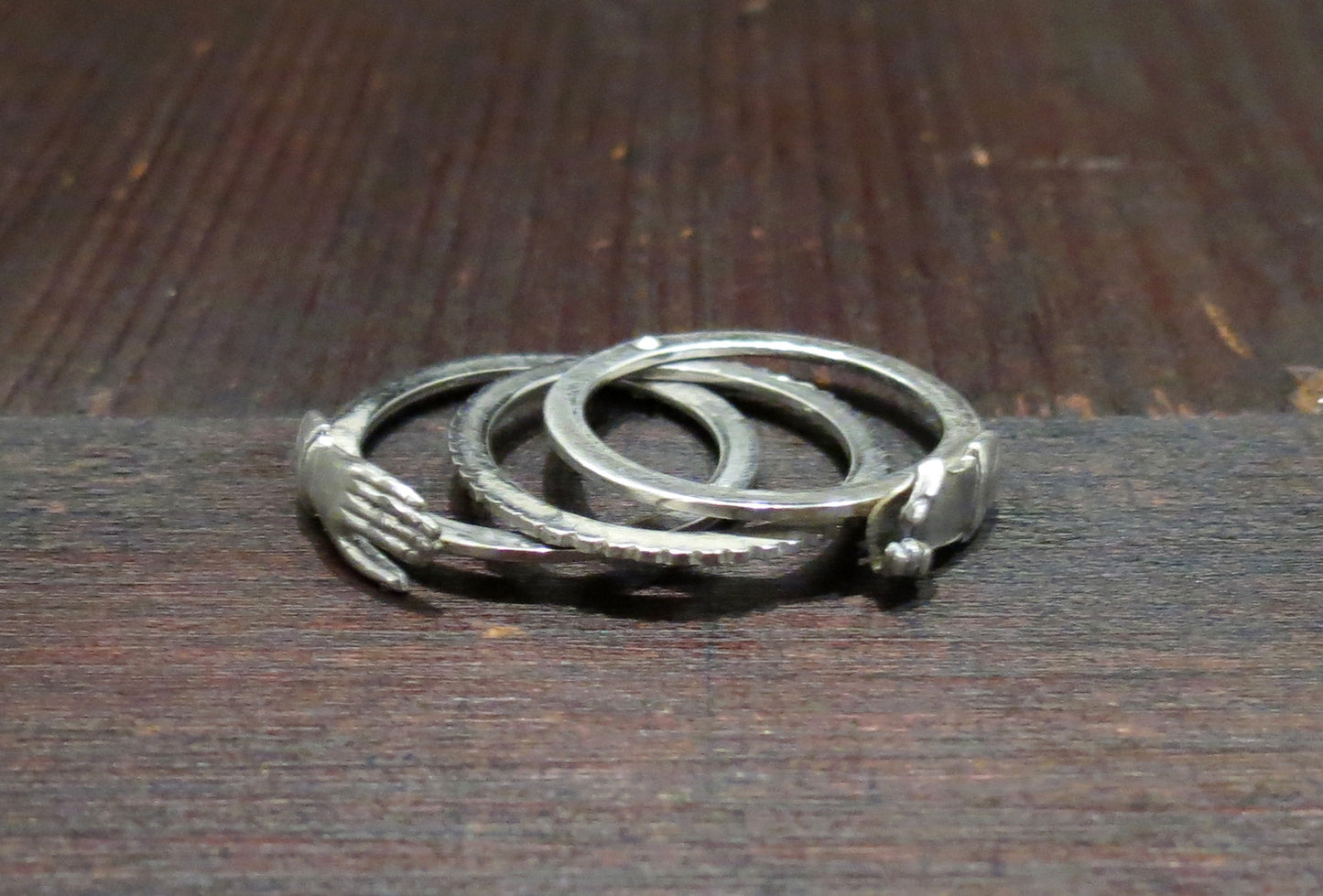 SOLD--Art Deco Fede Gimmel Clasped Hands Ring Sterling size 5.5 c. 1920