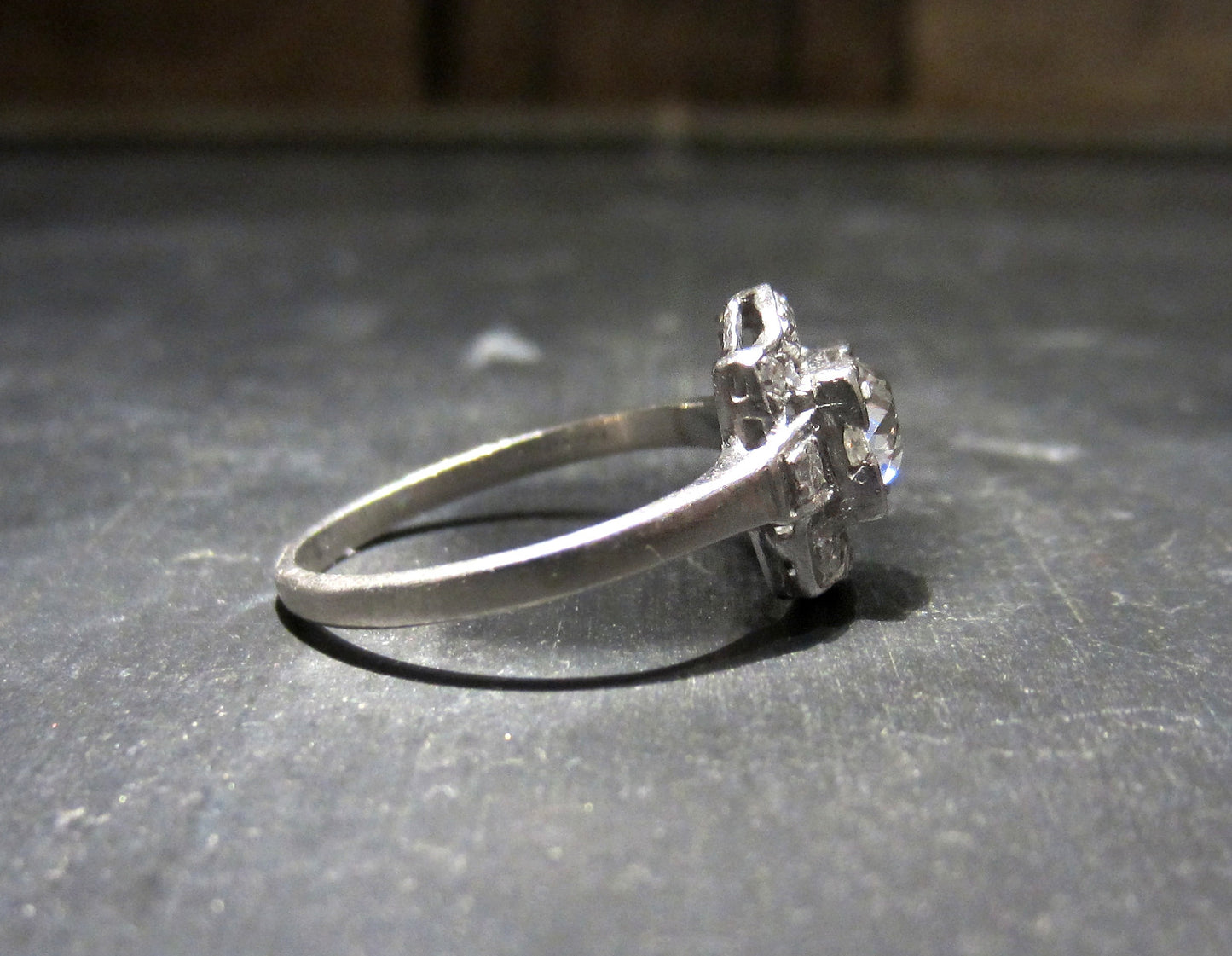 SOLD--Lovely Art Deco Old Mine Diamond .50ct Engagement Ring Platinum c. 1920