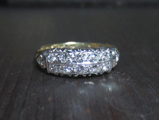 SOLD--Art Deco Double Row Diamond Band 14k c. 1940