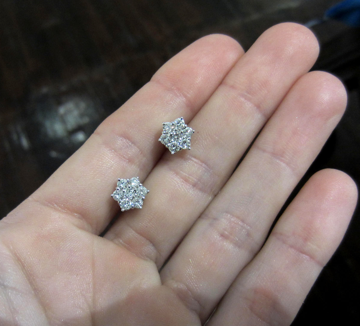 SOLD--Sparkly Estate Diamond Star Earrings 18k