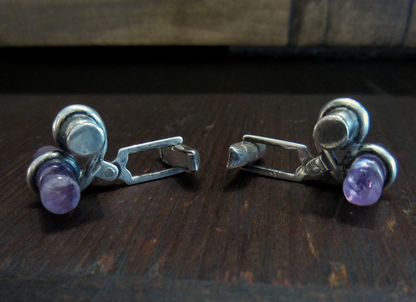 Vintage Amethyst Bar Cufflinks Sterling Silver c. 1970