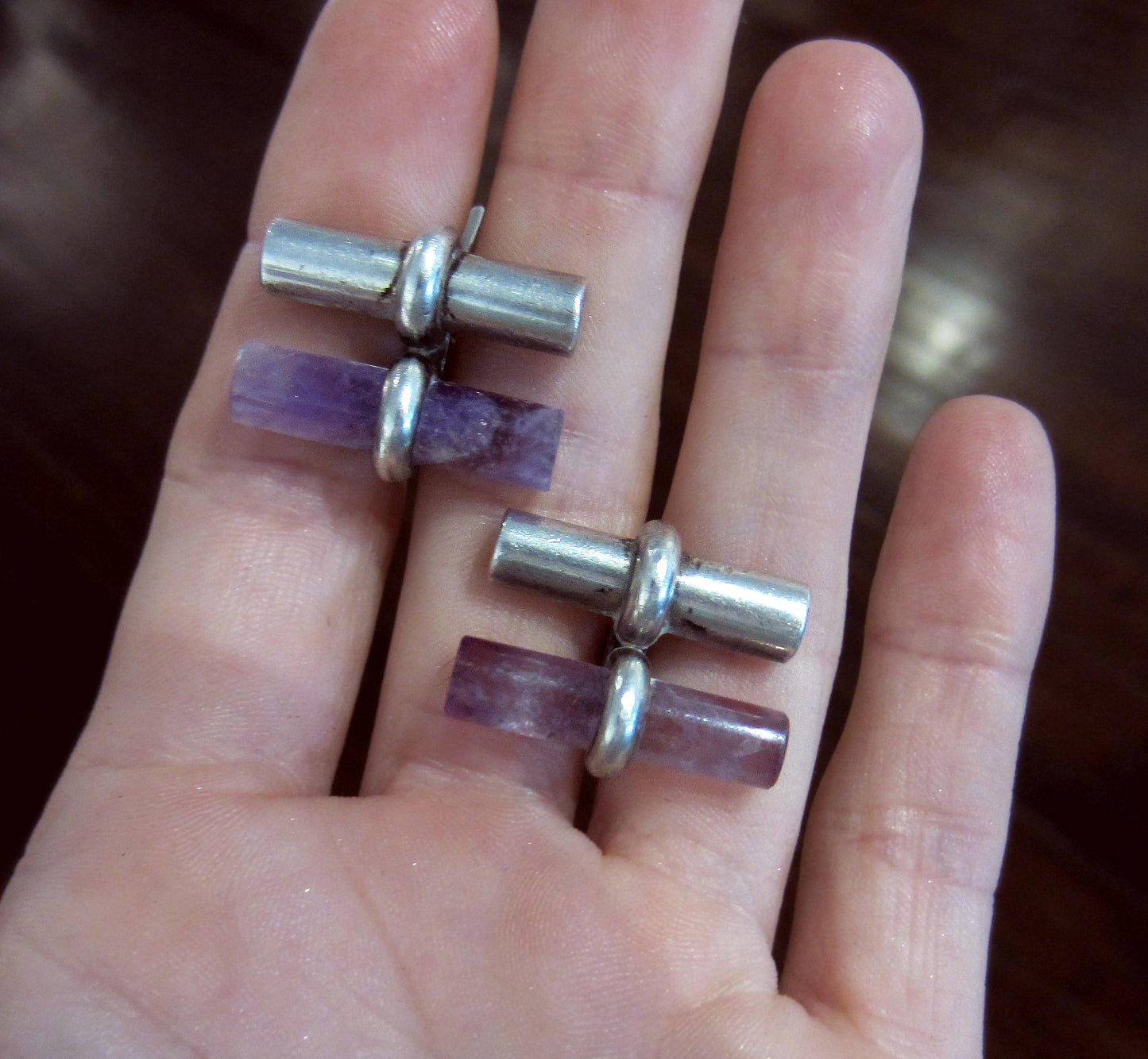 Vintage Amethyst Bar Cufflinks Sterling Silver c. 1970