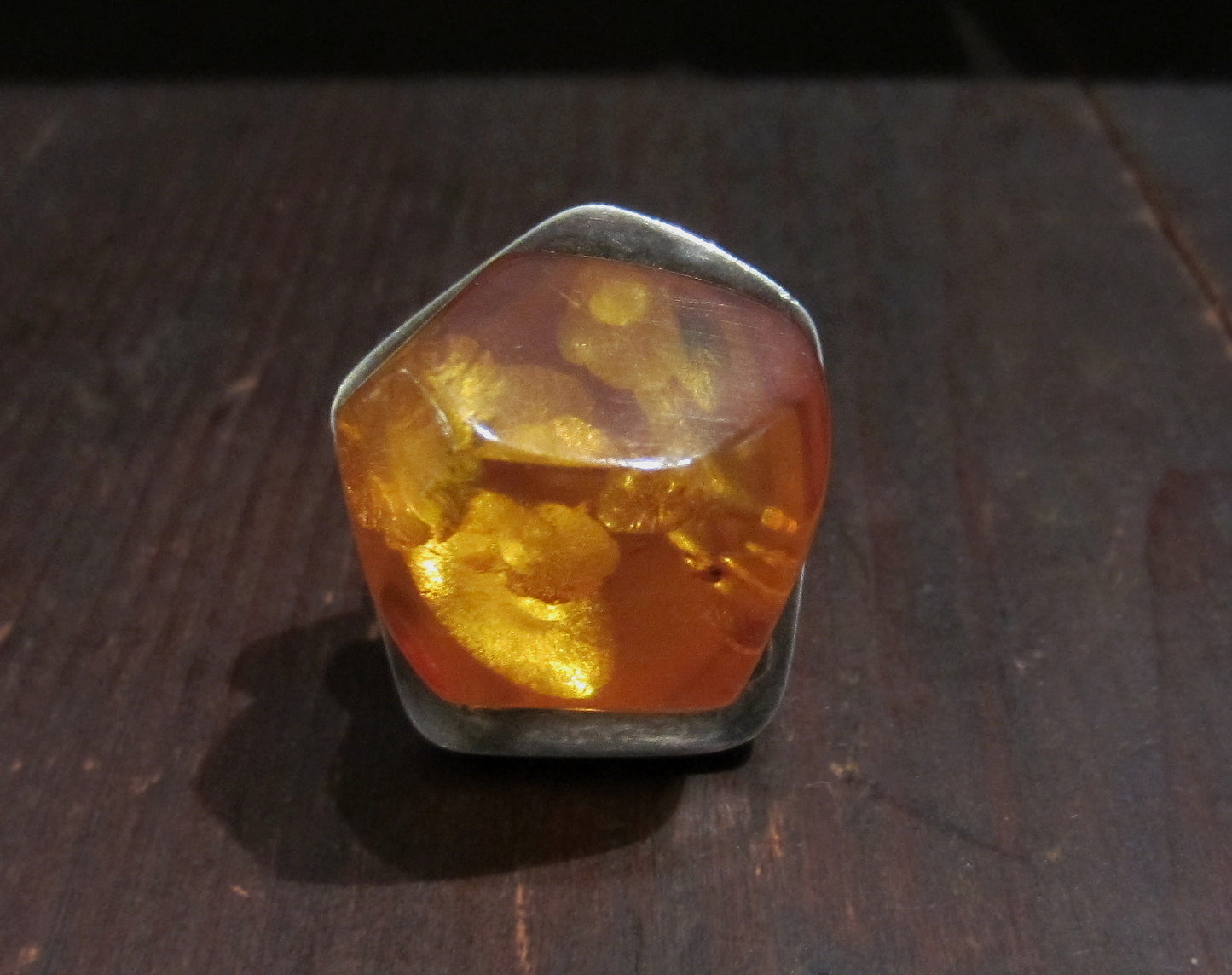 Modernist Amber Ring Sterling c. 1970