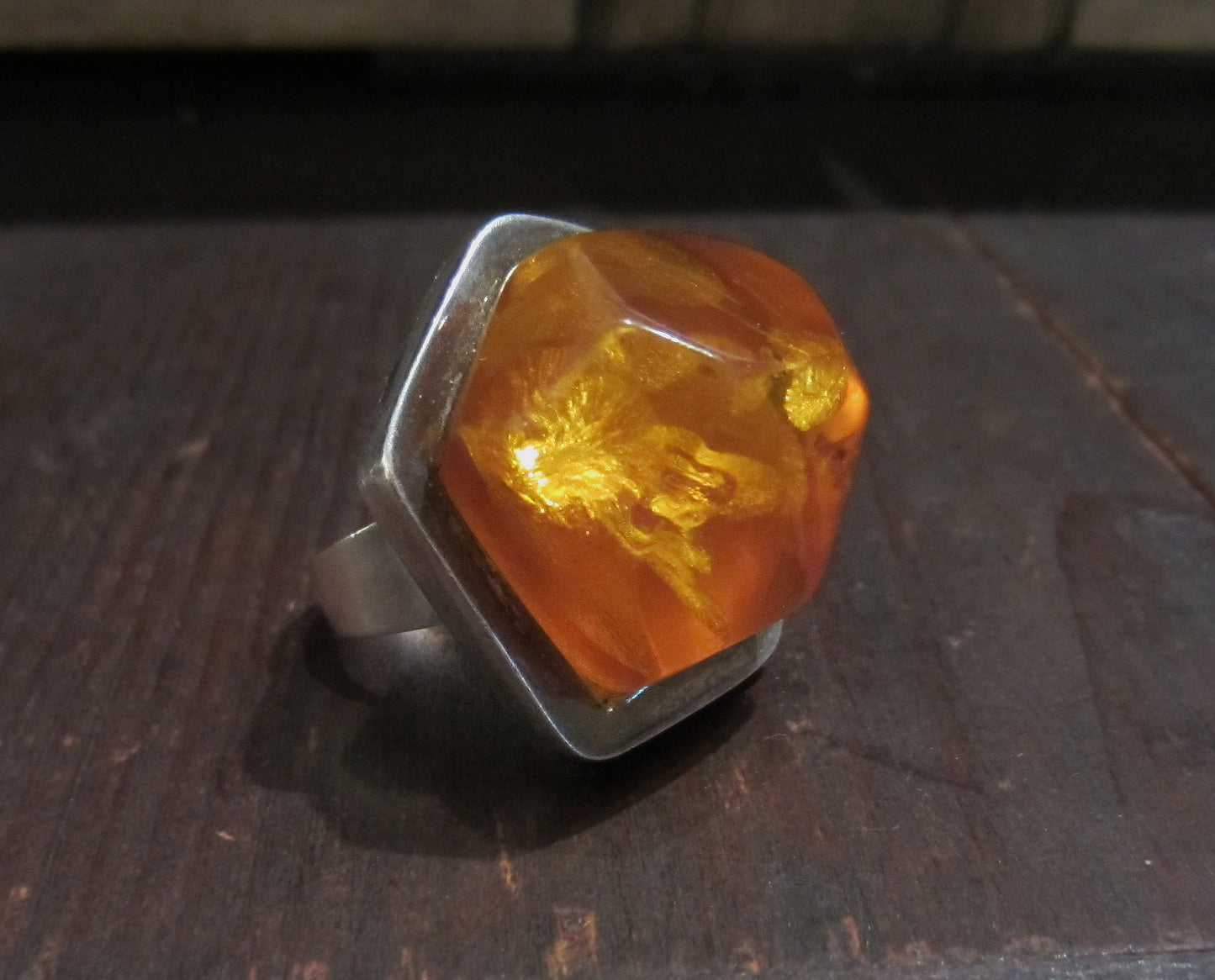 Modernist Amber Ring Sterling c. 1970