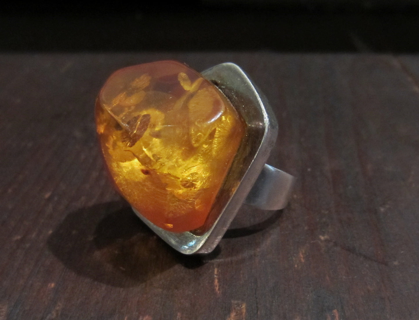 Modernist Amber Ring Sterling c. 1970