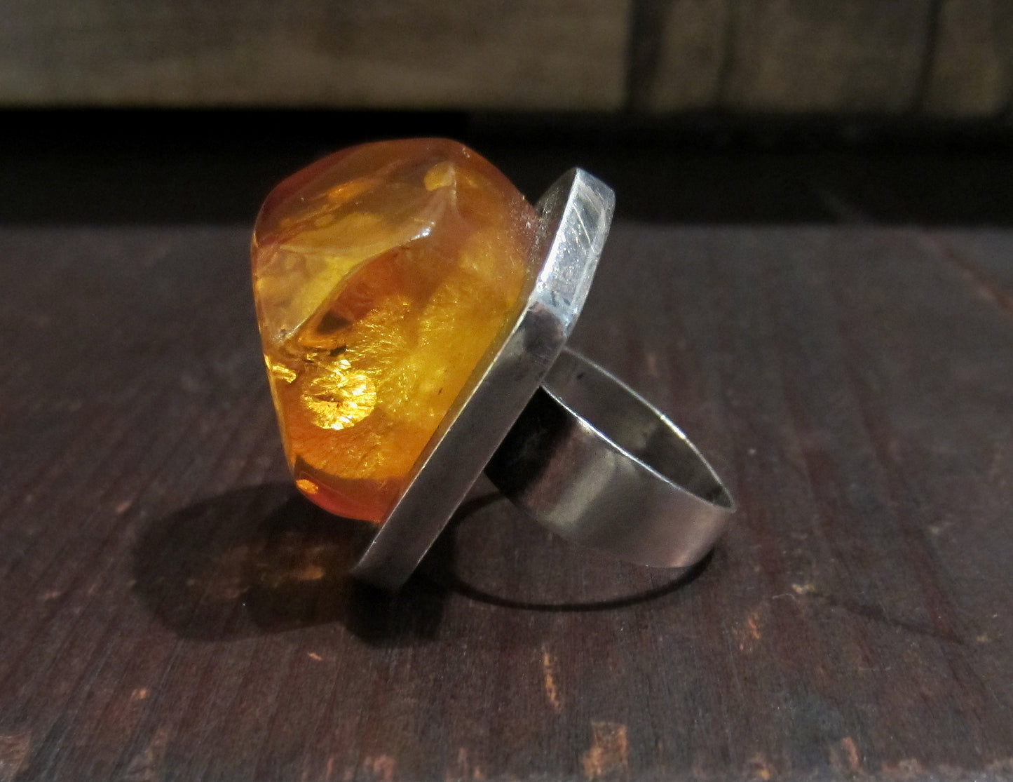 Modernist Amber Ring Sterling c. 1970