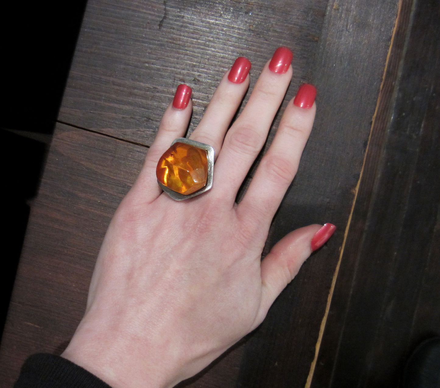 Modernist Amber Ring Sterling c. 1970