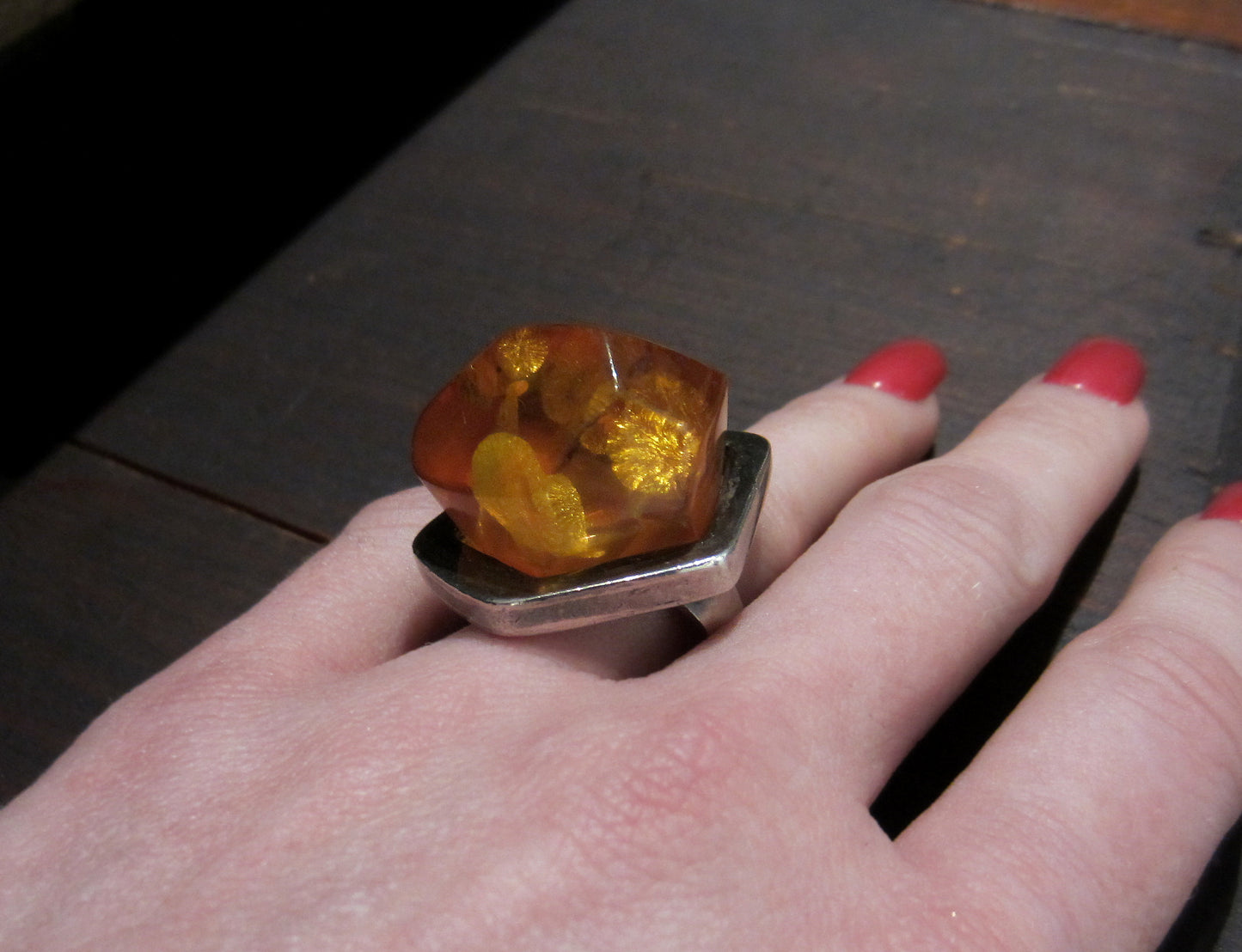 Modernist Amber Ring Sterling c. 1970