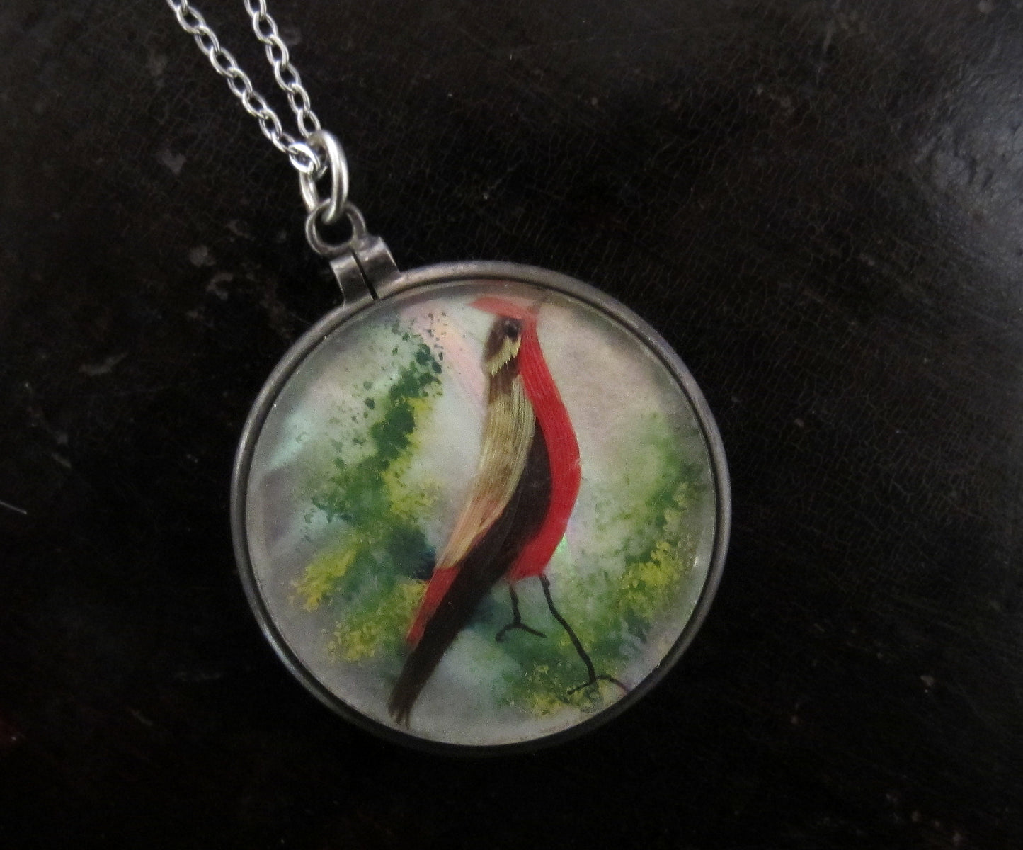 SOLD--Victorian Butterfly and Bird Feather Reversible Pendant Sterling c. 1890