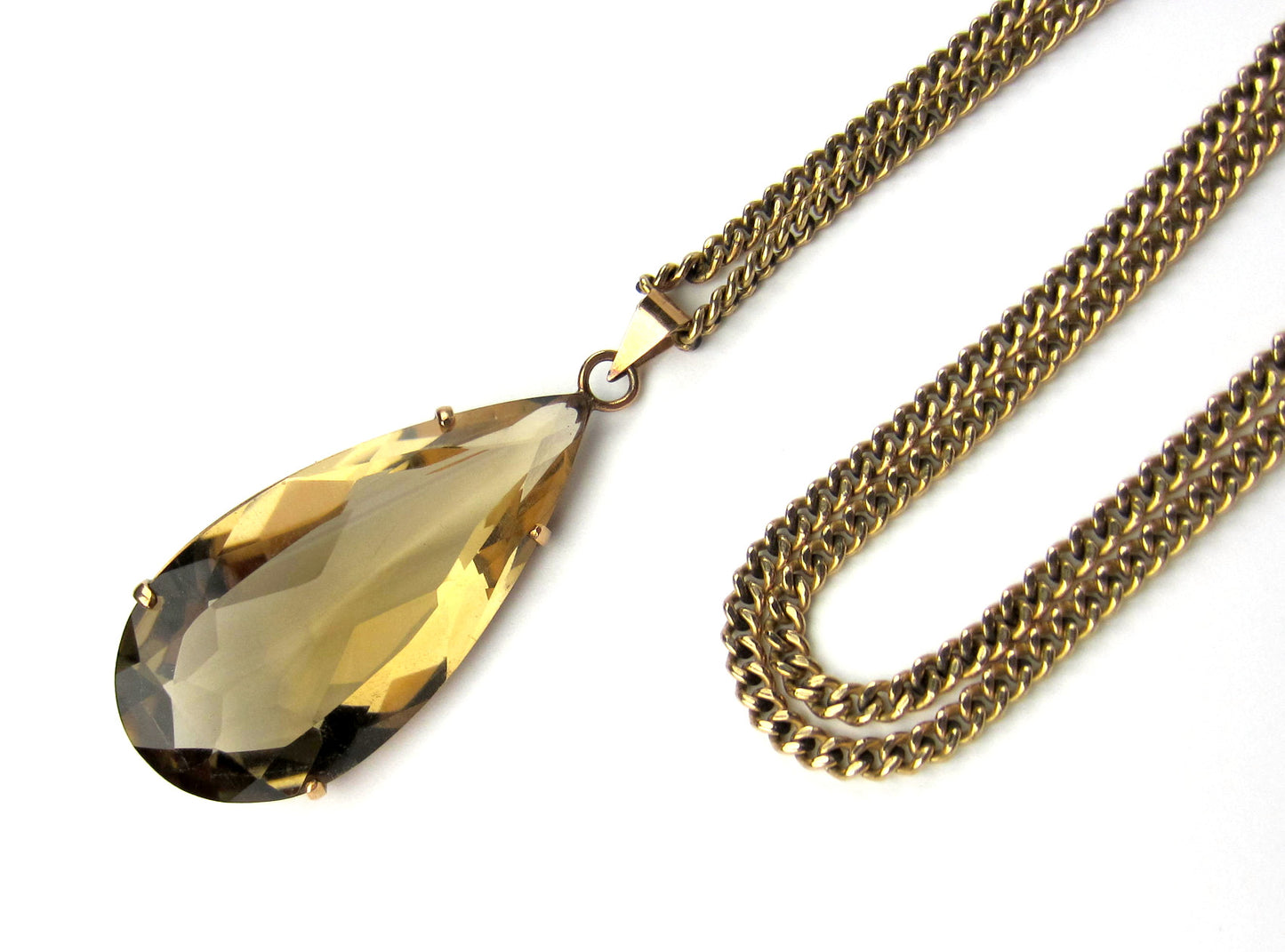 SOLD--Vintage Pear Shape Smoky Citrine Necklace 14k c. 1970