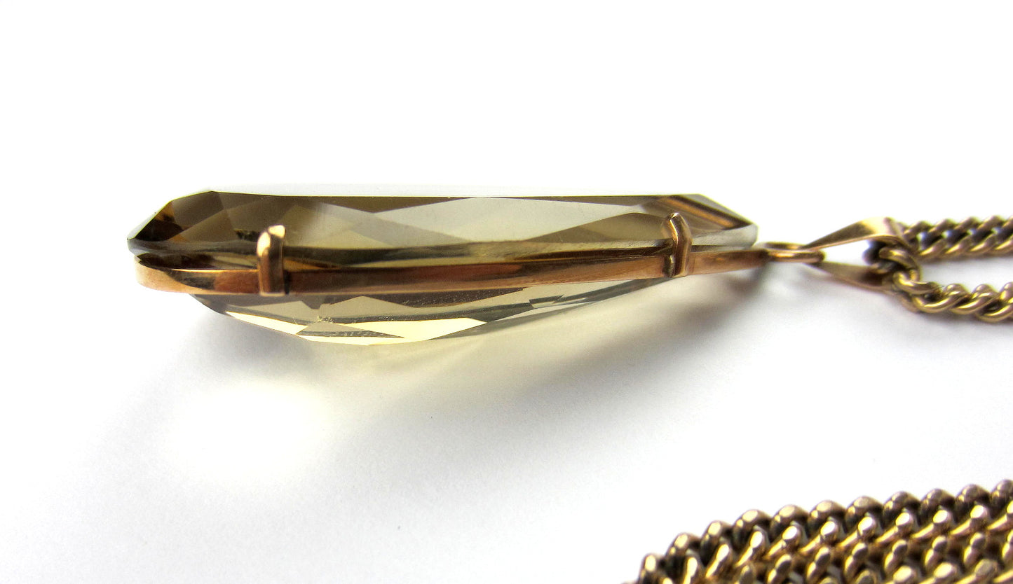 SOLD--Vintage Pear Shape Smoky Citrine Necklace 14k c. 1970