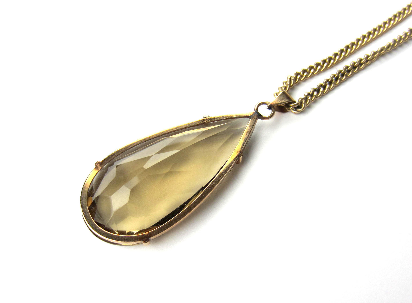 SOLD--Vintage Pear Shape Smoky Citrine Necklace 14k c. 1970