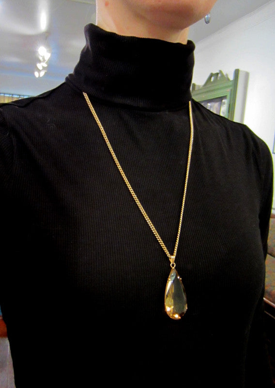 SOLD--Vintage Pear Shape Smoky Citrine Necklace 14k c. 1970