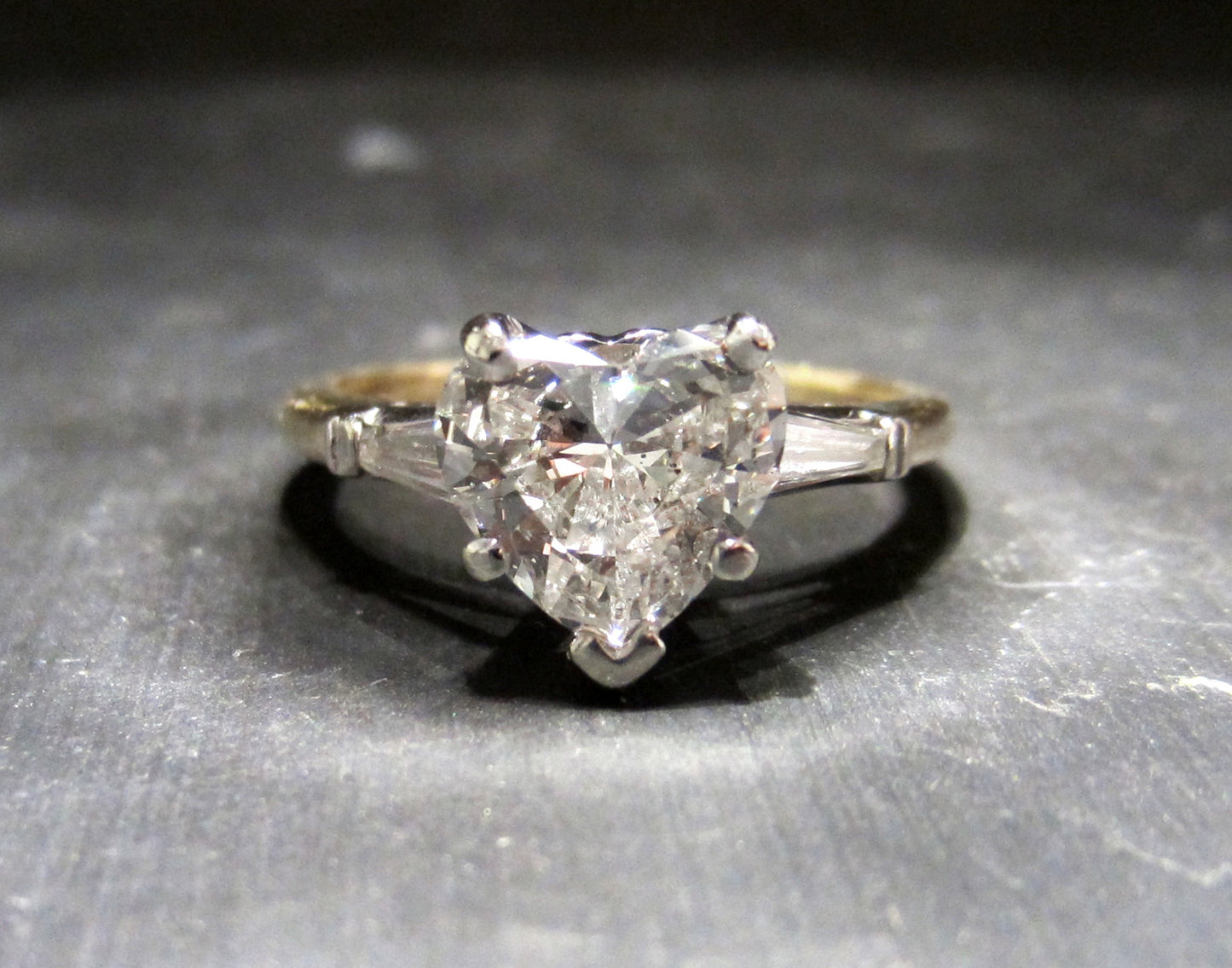 SOLD--Vintage Heart-Shaped Diamond 1.27ct Engagement Ring 14k c. 1980