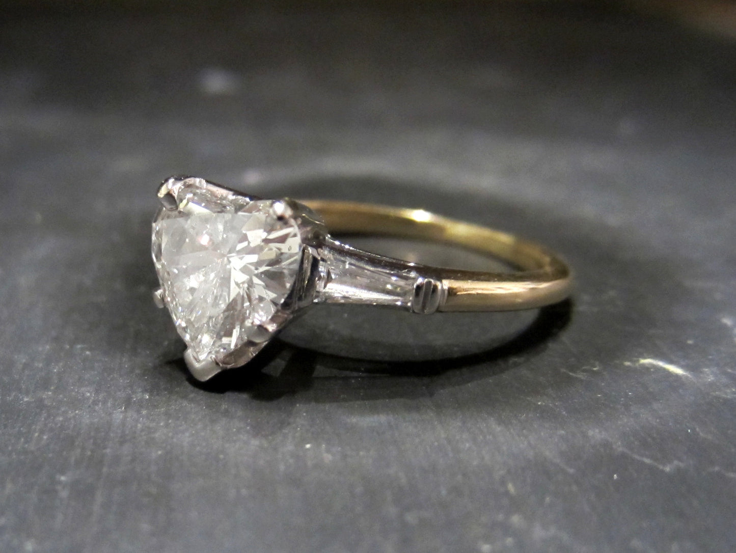 SOLD--Vintage Heart-Shaped Diamond 1.27ct Engagement Ring 14k c. 1980