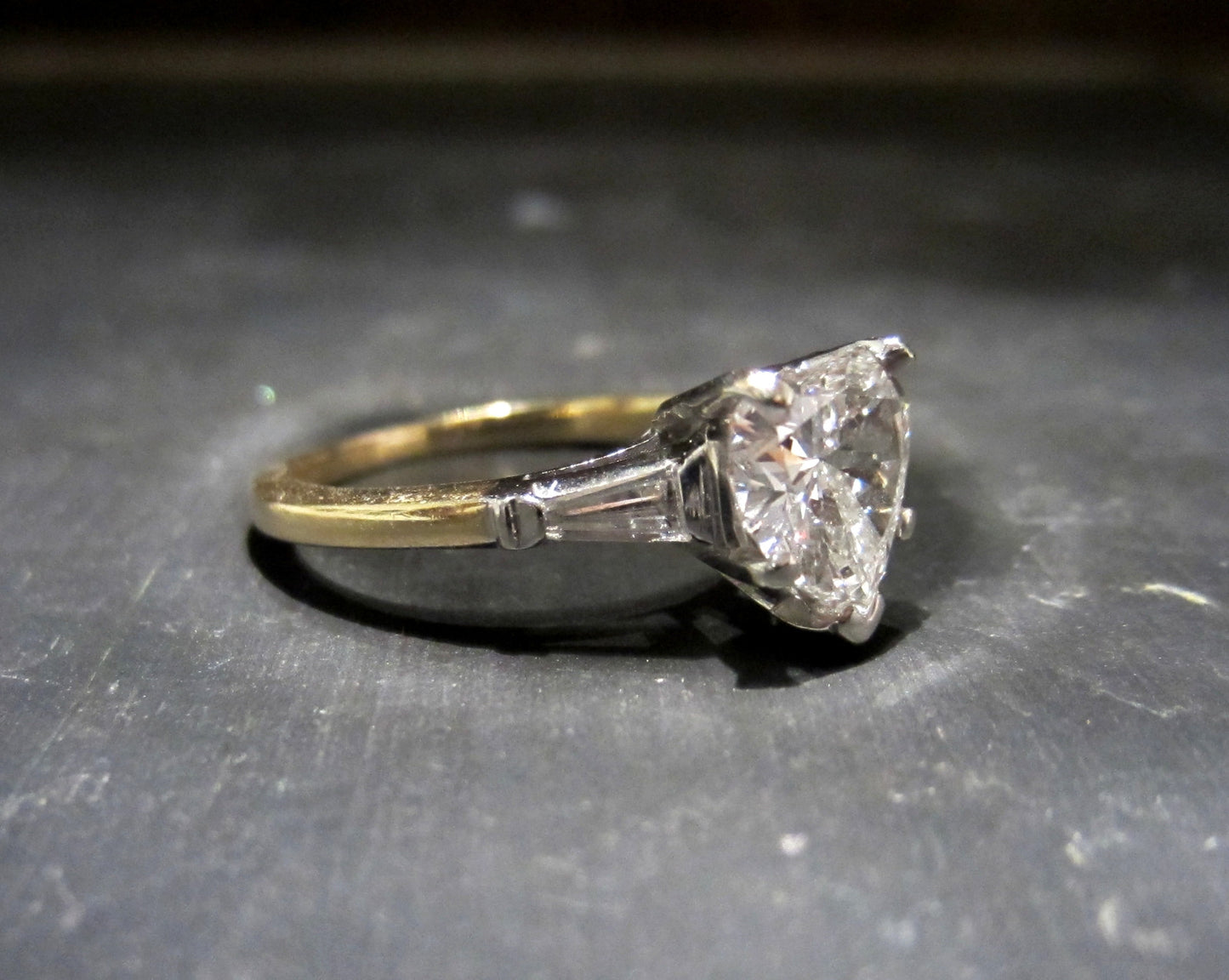 SOLD--Vintage Heart-Shaped Diamond 1.27ct Engagement Ring 14k c. 1980