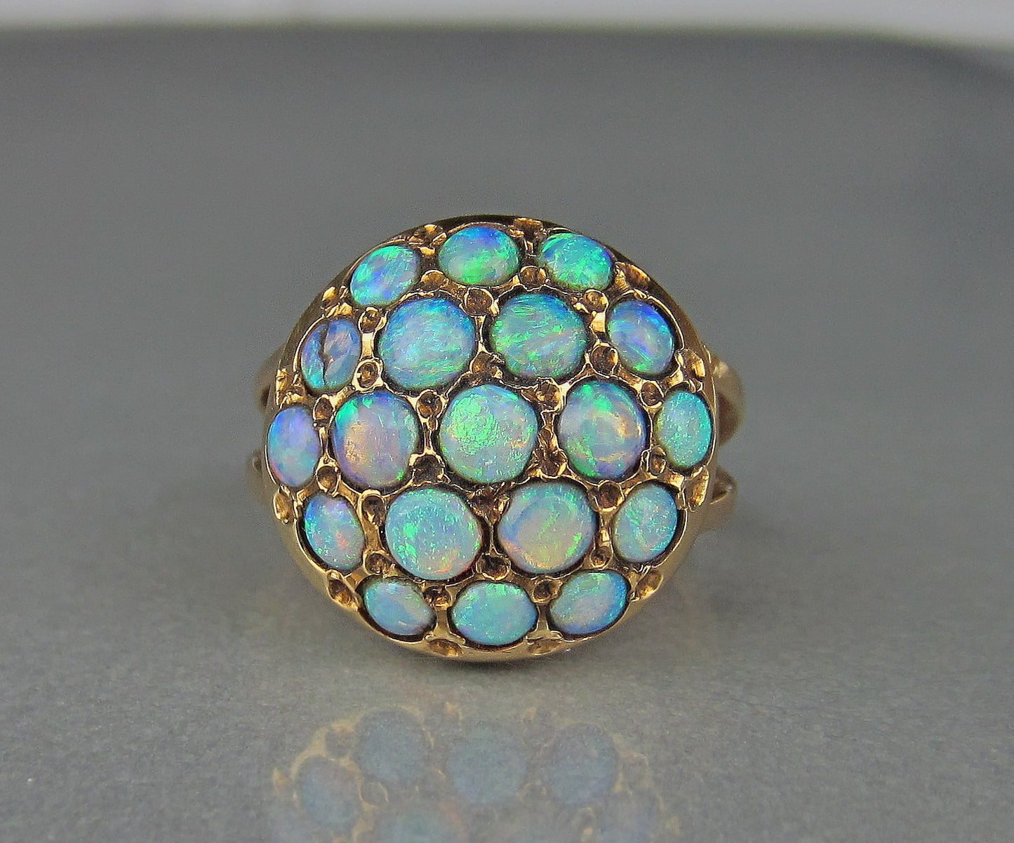 SOLD--Vintage Opal Cluster Ring 14k c. 1960