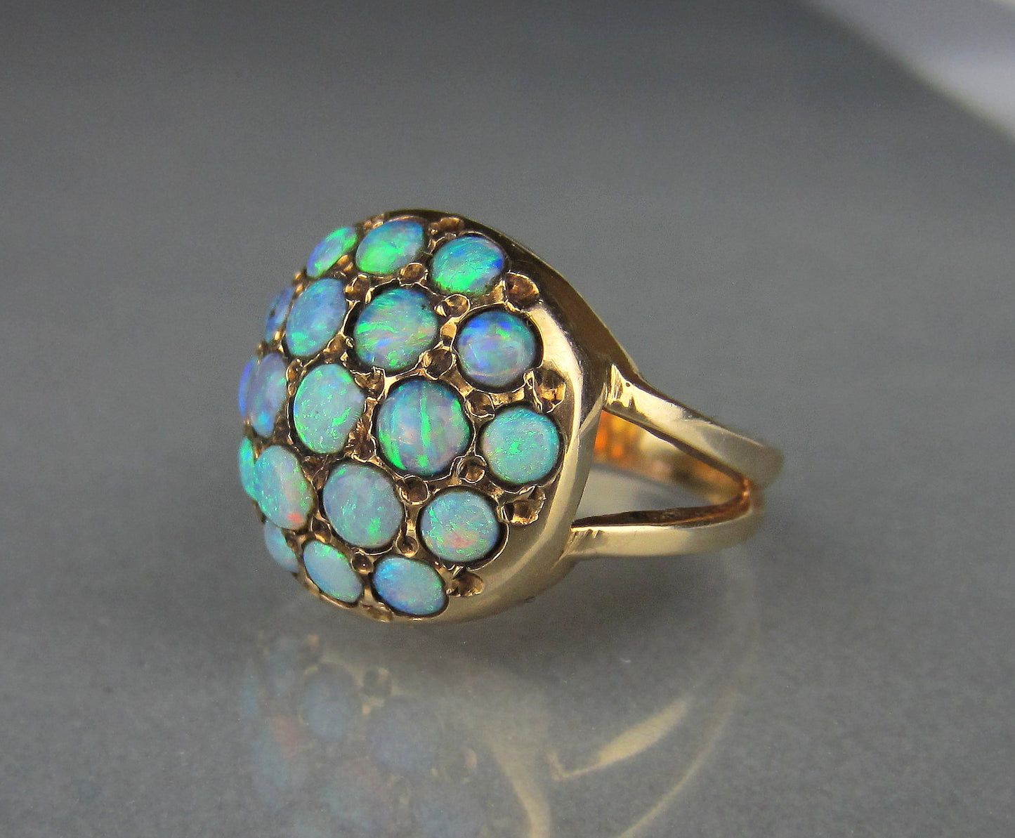 SOLD--Vintage Opal Cluster Ring 14k c. 1960