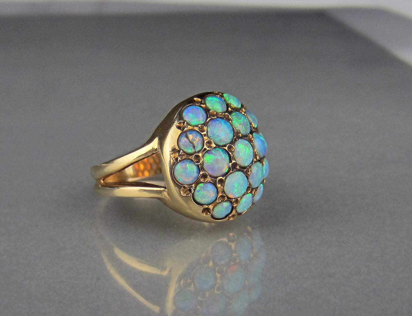 SOLD--Vintage Opal Cluster Ring 14k c. 1960