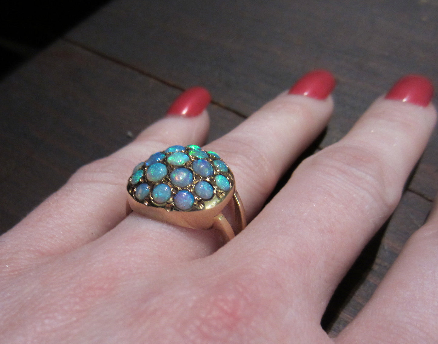 SOLD--Vintage Opal Cluster Ring 14k c. 1960