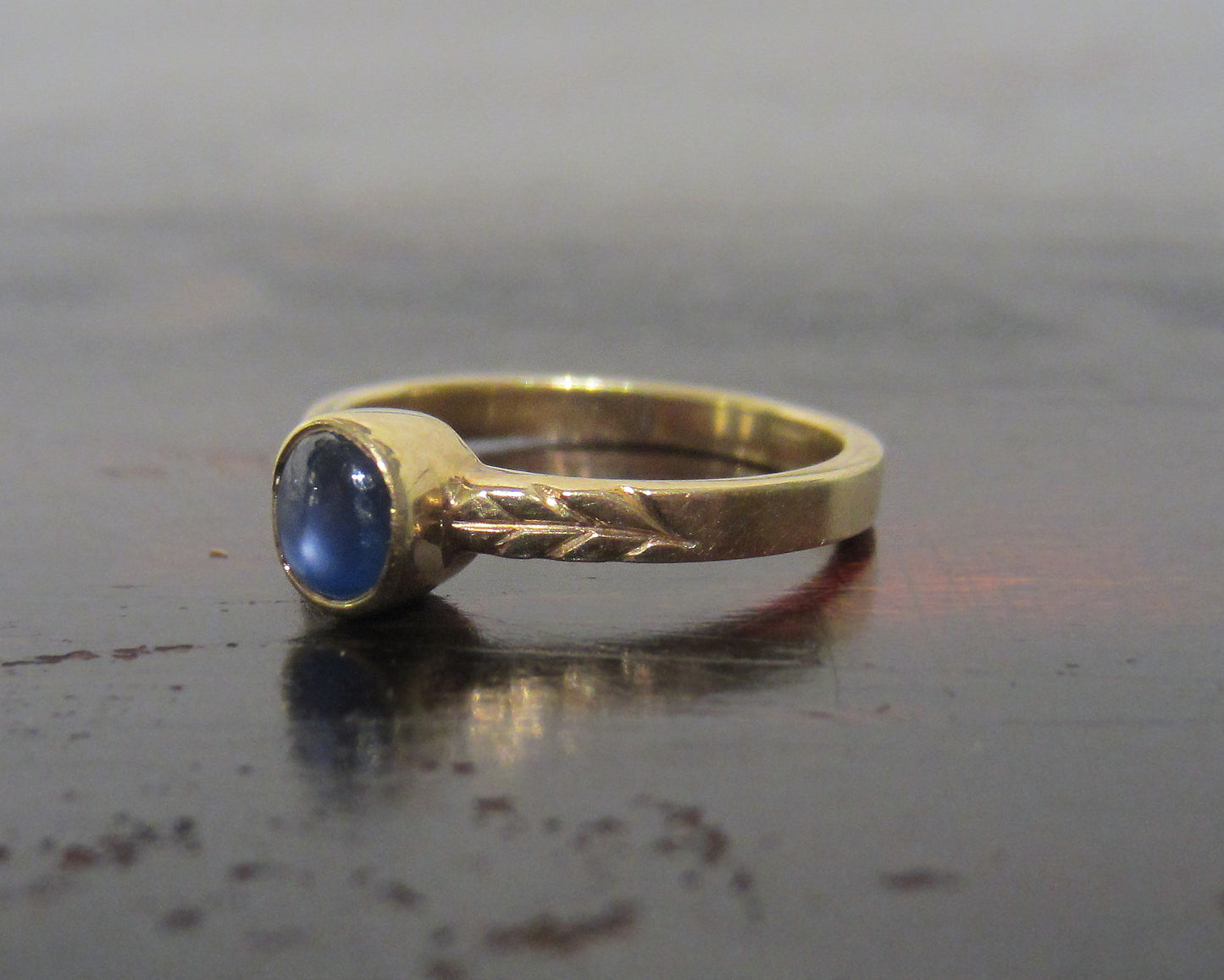 SOLD--Vintage Petite Cabochon Sapphire Solitaire Ring 14k