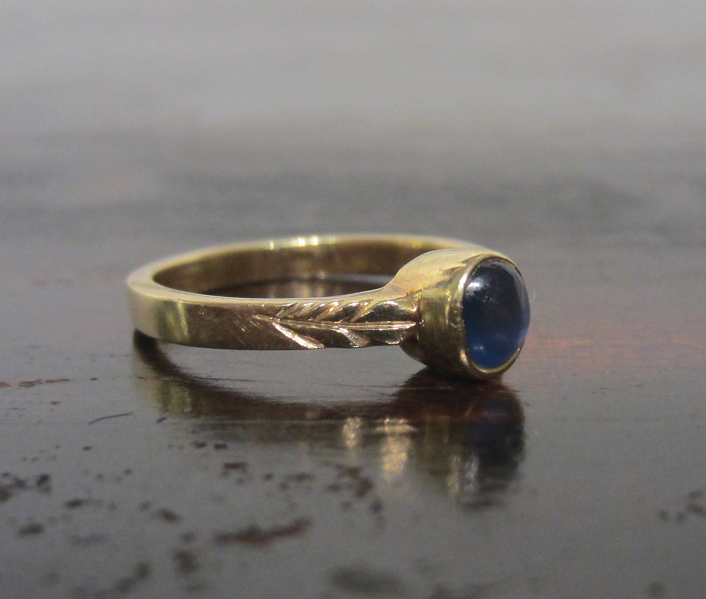 SOLD--Vintage Petite Cabochon Sapphire Solitaire Ring 14k