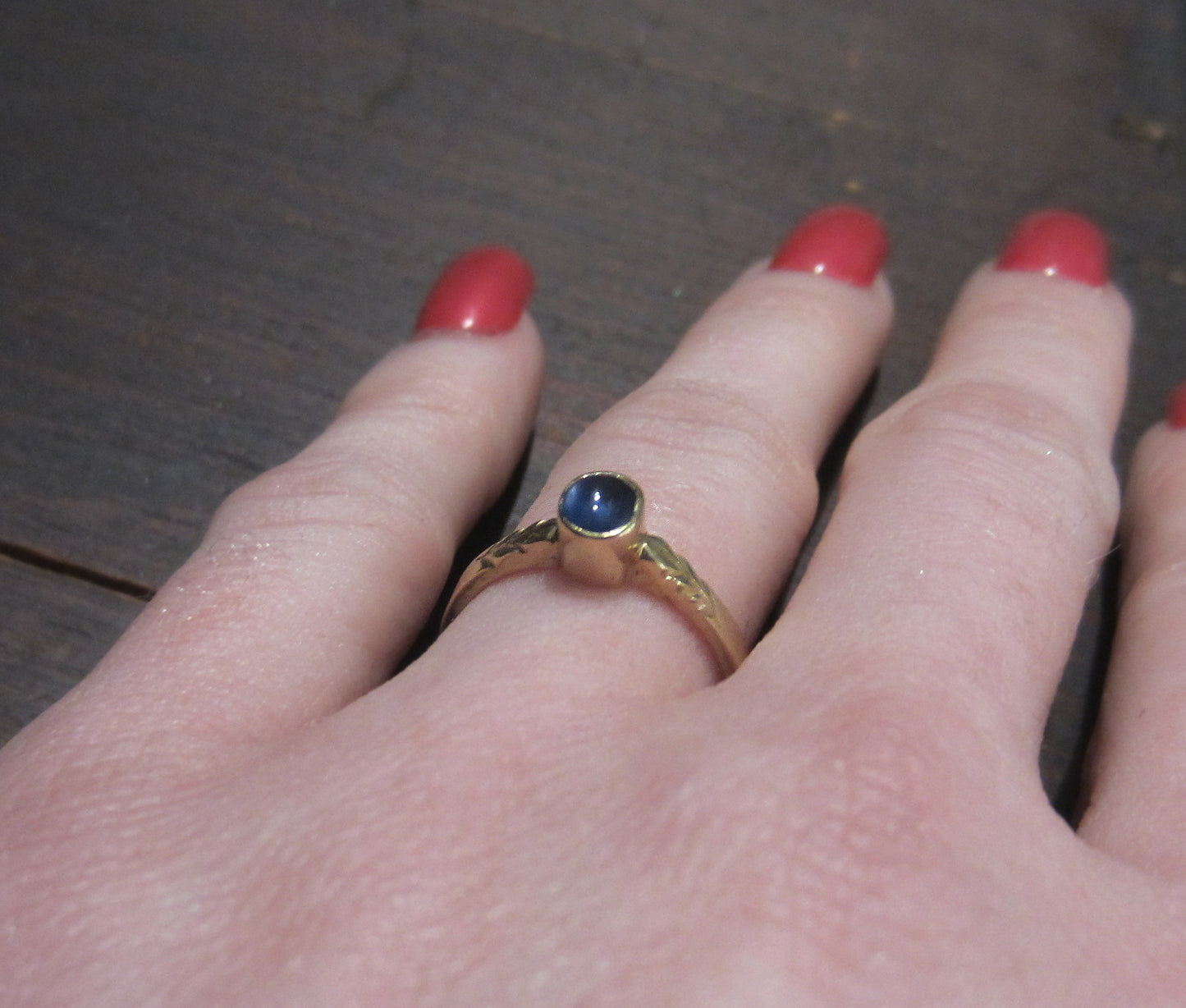 SOLD--Vintage Petite Cabochon Sapphire Solitaire Ring 14k