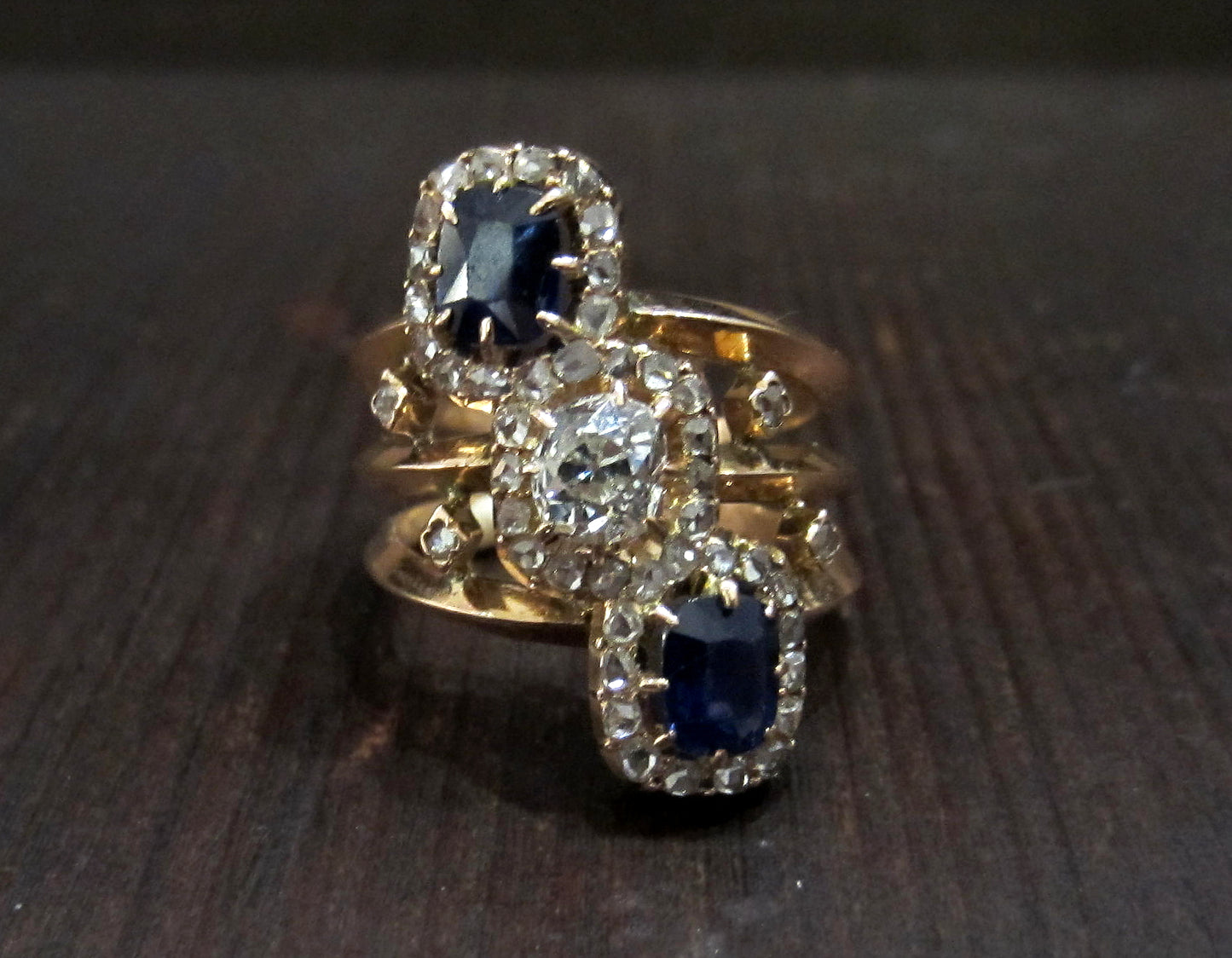 SOLD--Exquisite French Diamond and Sapphire Ring 18k c. 1880