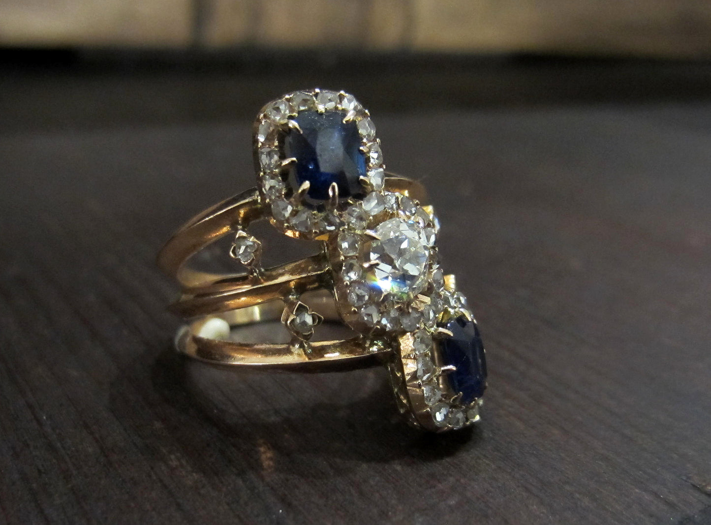 SOLD--Exquisite French Diamond and Sapphire Ring 18k c. 1880