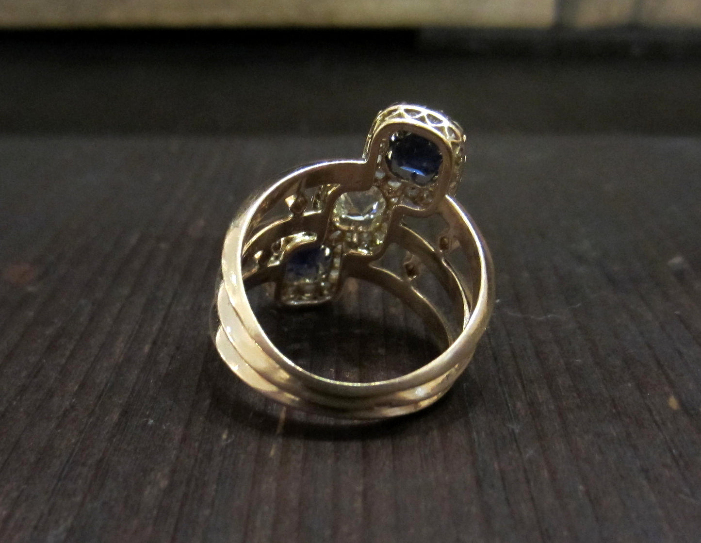 SOLD--Exquisite French Diamond and Sapphire Ring 18k c. 1880