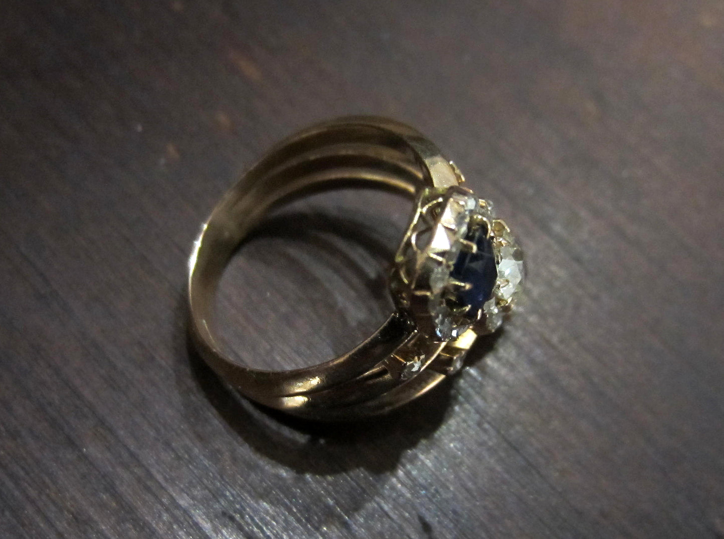 SOLD--Exquisite French Diamond and Sapphire Ring 18k c. 1880