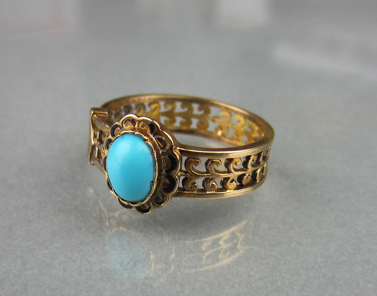 Victorian Turquoise and Enamel Ring 14k c. 1860