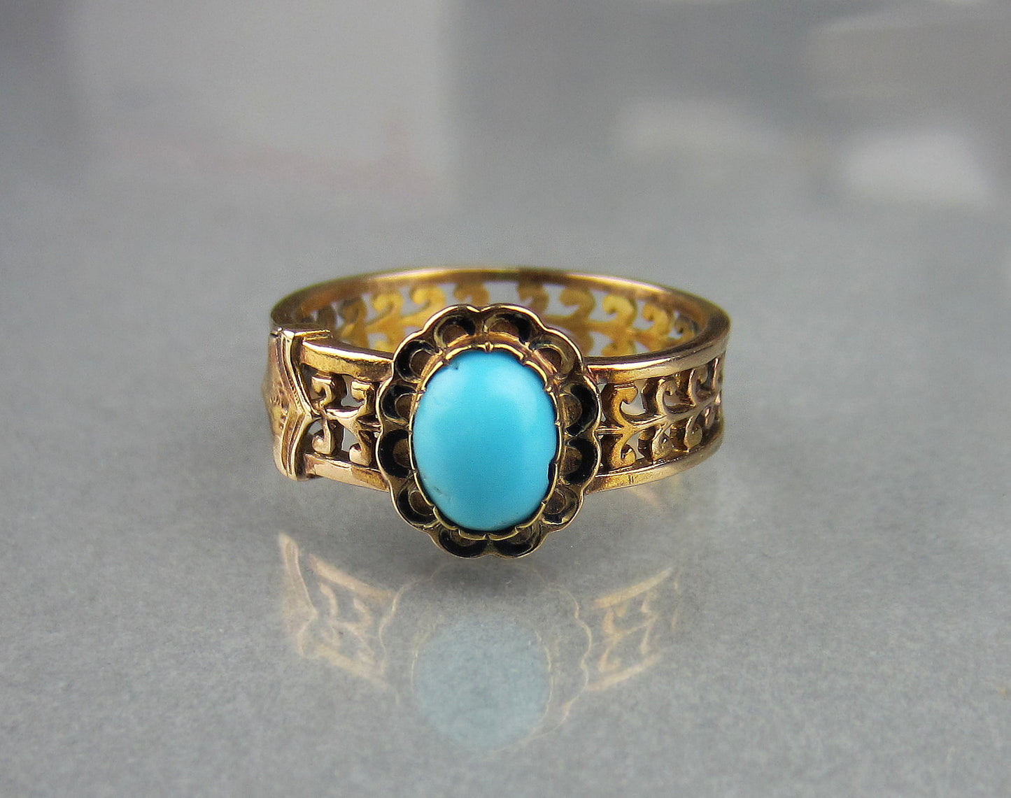 Victorian Turquoise and Enamel Ring 14k c. 1860