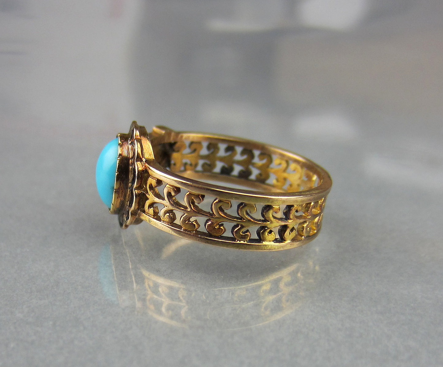 Victorian Turquoise and Enamel Ring 14k c. 1860