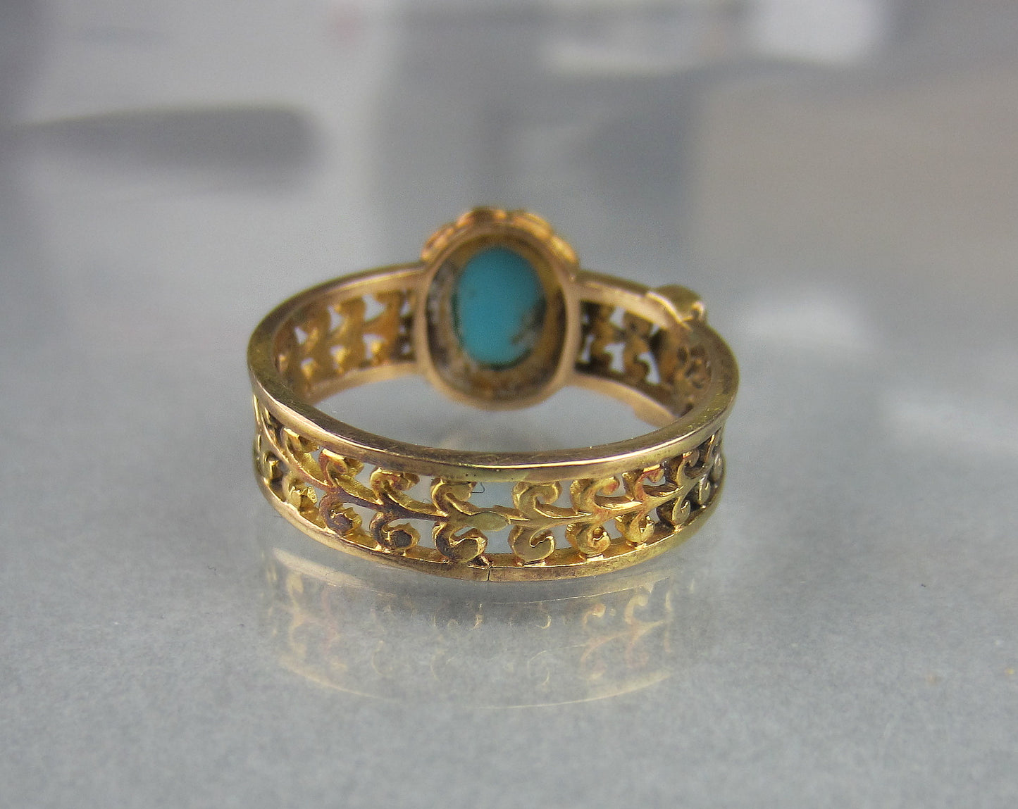 Victorian Turquoise and Enamel Ring 14k c. 1860