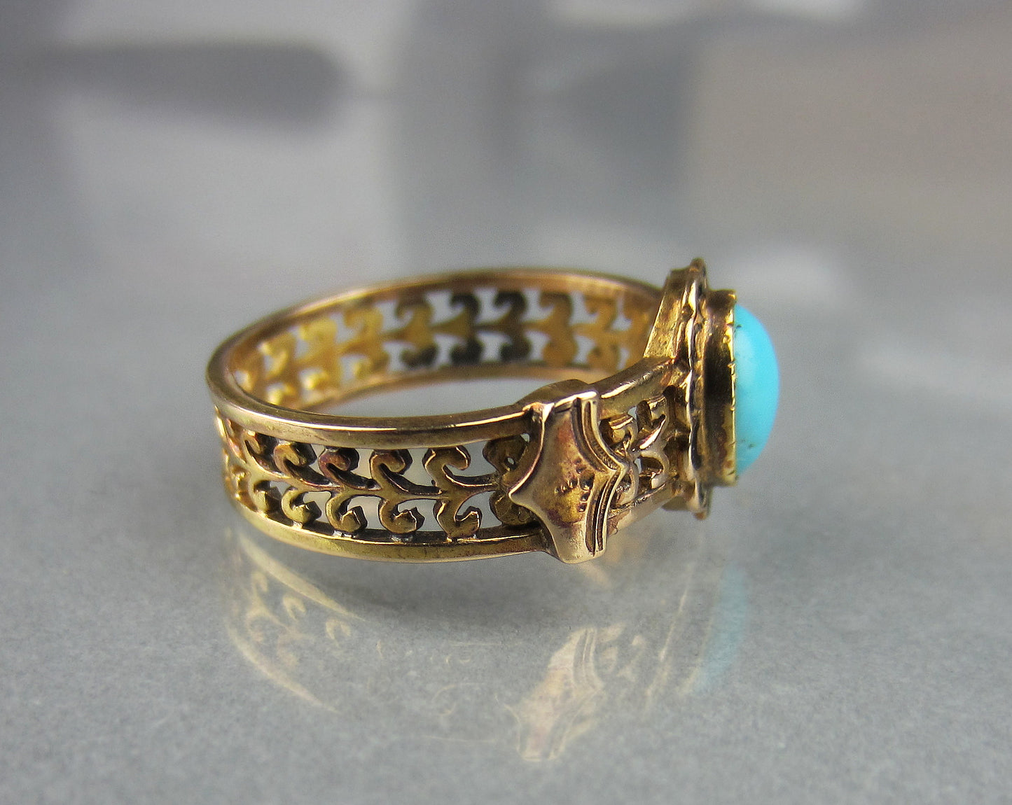 Victorian Turquoise and Enamel Ring 14k c. 1860