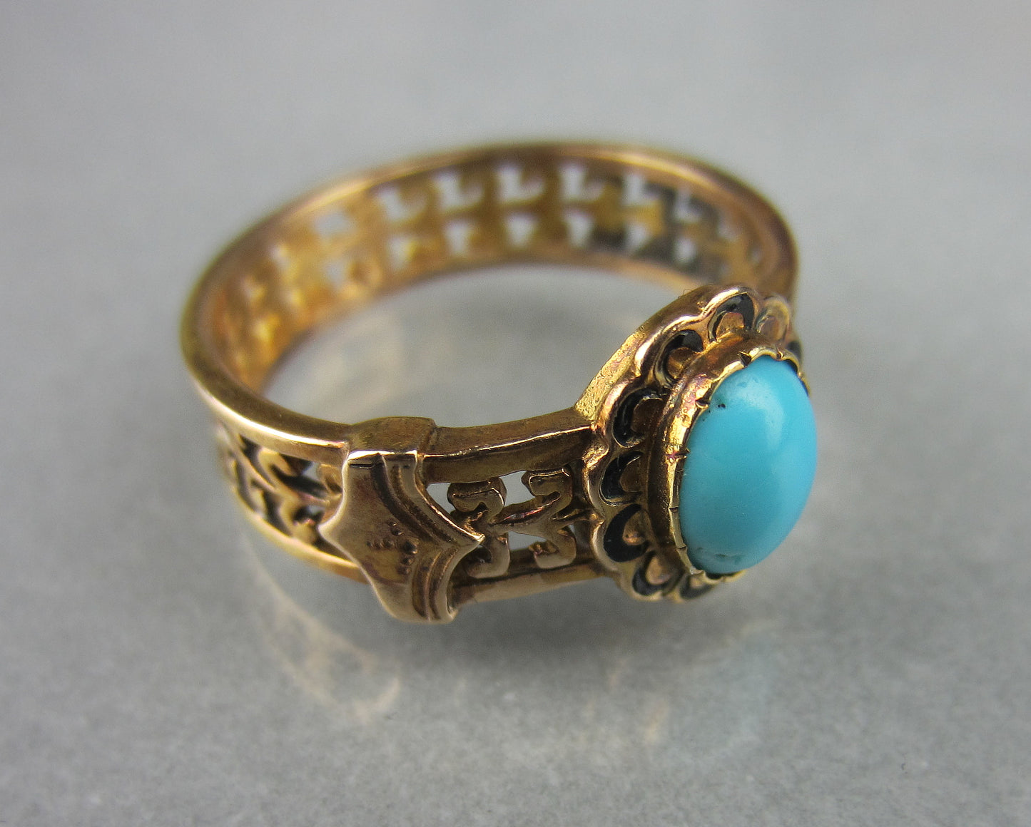 Victorian Turquoise and Enamel Ring 14k c. 1860