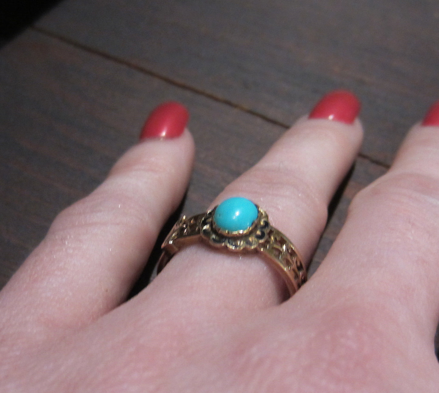 Victorian Turquoise and Enamel Ring 14k c. 1860