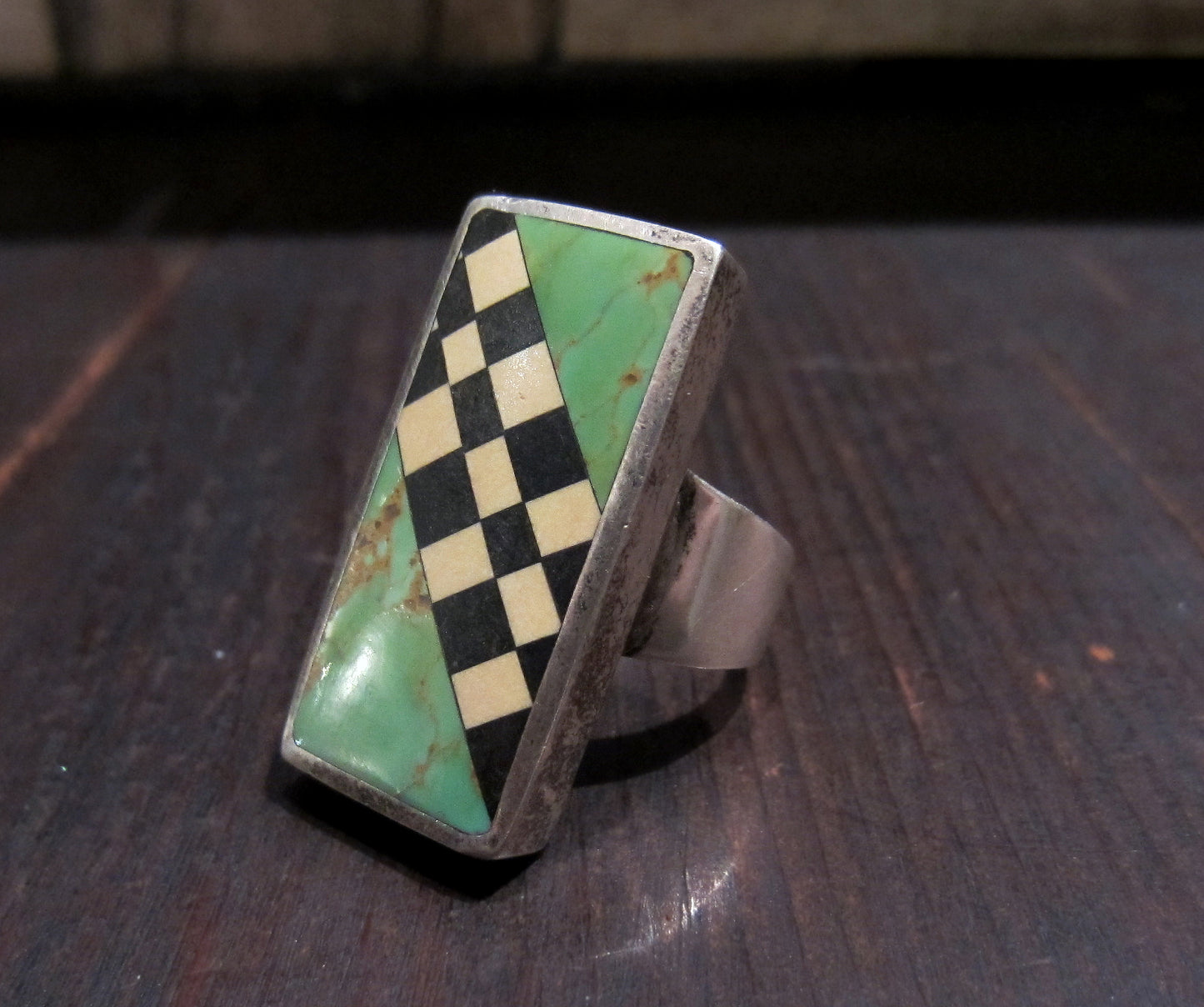 Post Modern Turquoise and Resin Ring Sterling c. 1980