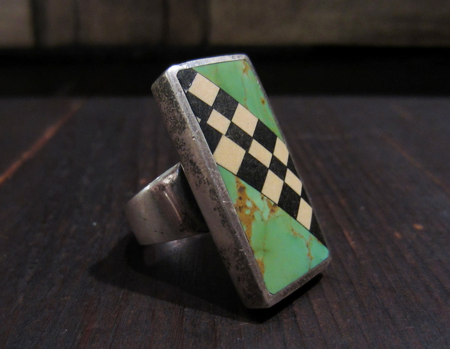 Post Modern Turquoise and Resin Ring Sterling c. 1980