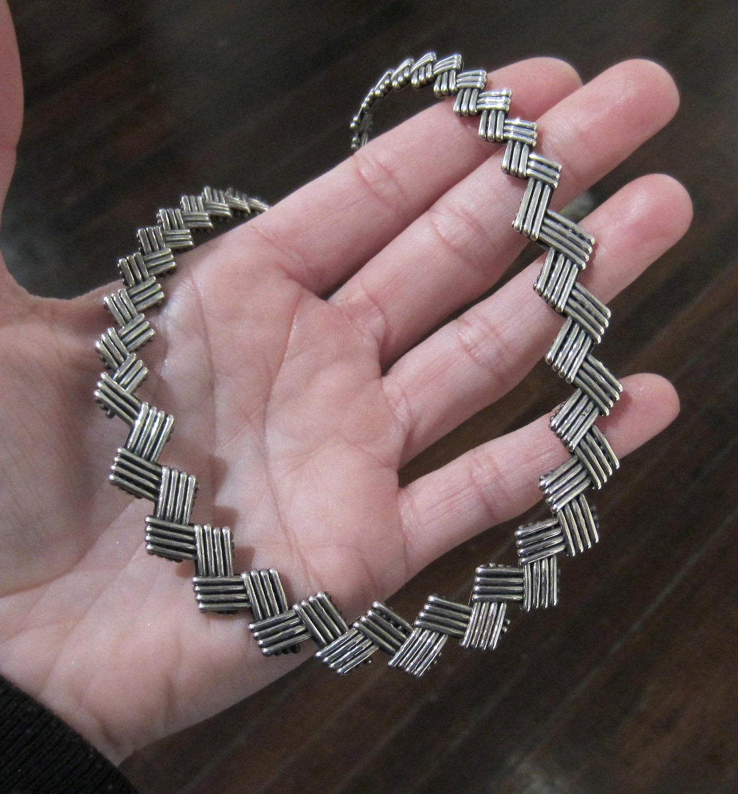 SOLD--Vintage Woven Zig Zag Collar Sterling c. 1980