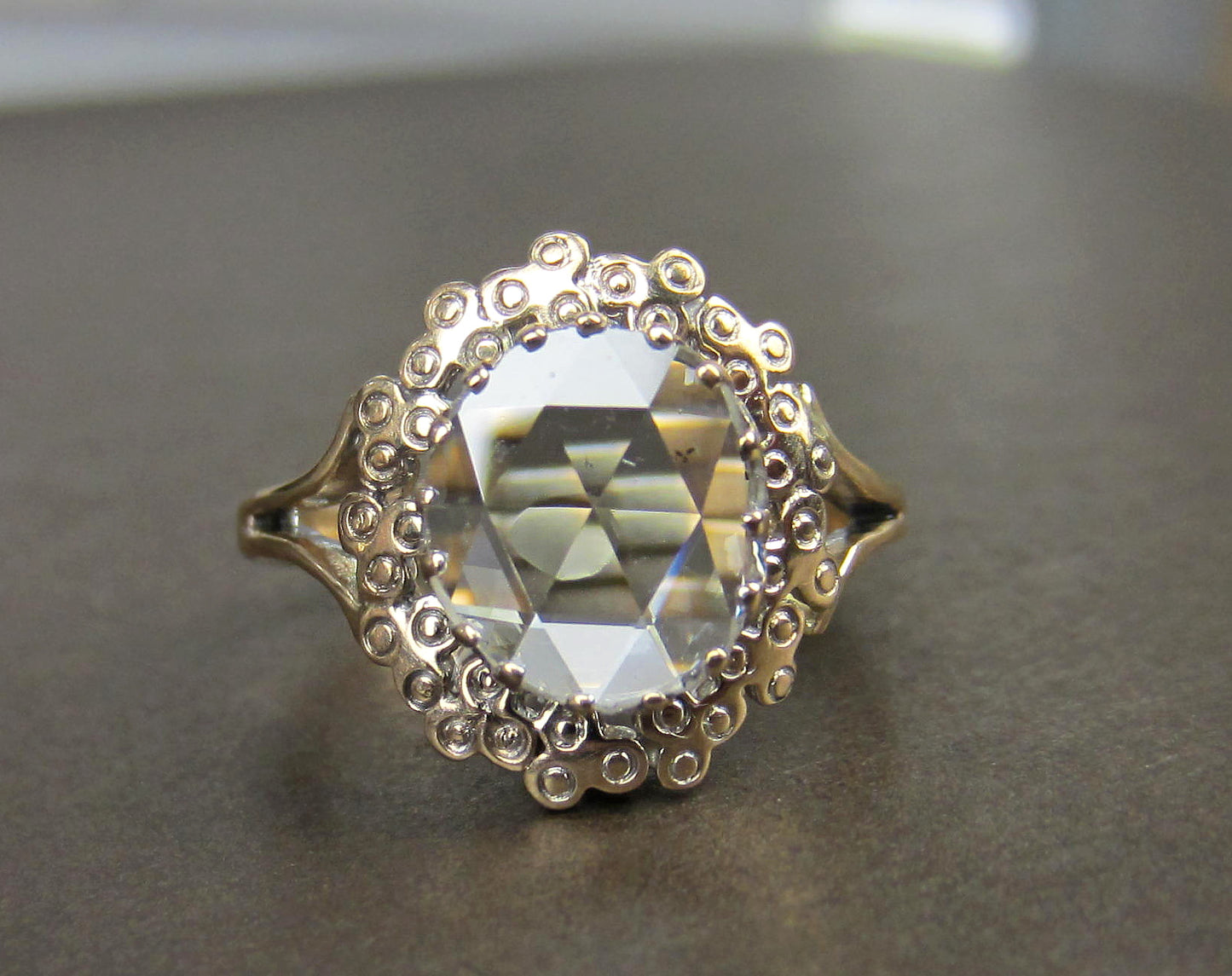 SOLD--Antique Giant Rose Cut Diamond Ring 18k